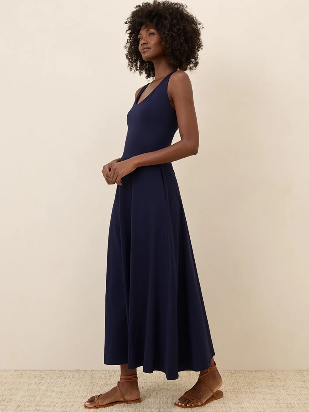 Pact Women's Organic Cotton Fit & Flare Open Back Maxi Dress Eclipse size XXXL